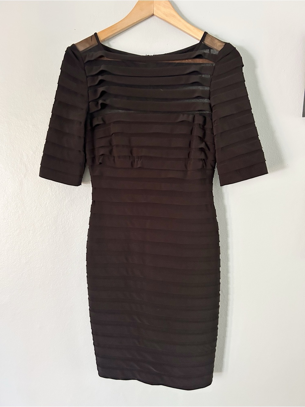 Adrianna Papell • little black dress midi sheer detail y2k